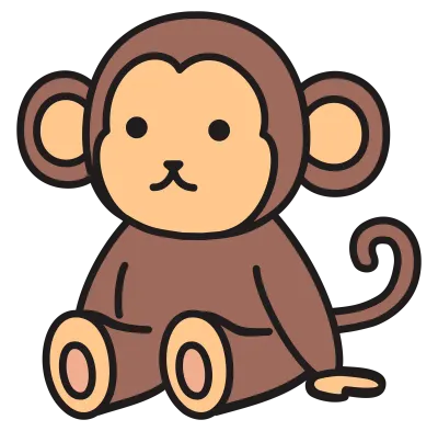 お座りした斜めの猿