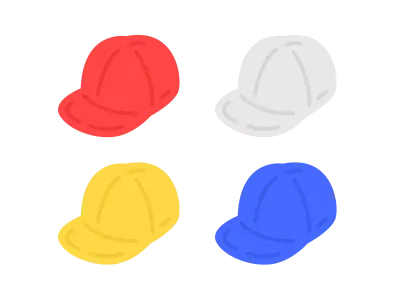 学校の赤白黄青色の帽子のイラスト