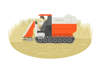 コンバインを操縦する男性のイラスト