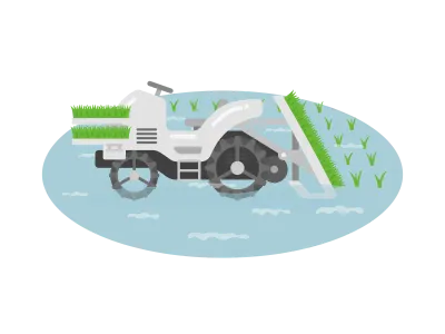 苗を植える田植機のイラスト
