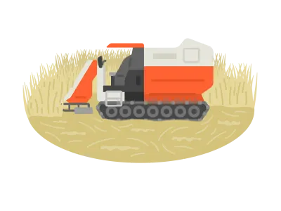 稲刈りをするコンバインのイラスト