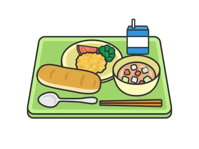 パンの日の学校給食のイラスト