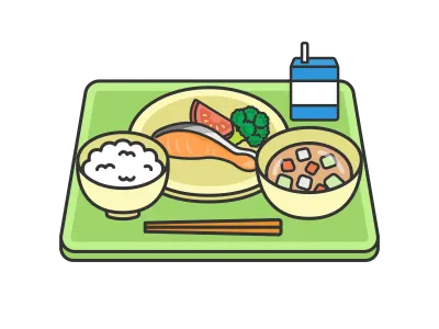 ご飯の日の学校給食のイラスト