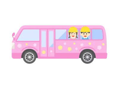 ピンク色の幼稚園バスのイラスト