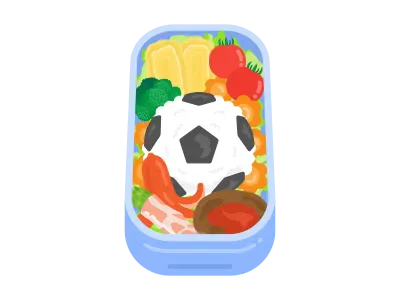 サッカーボールおむすびのお弁当のイラスト