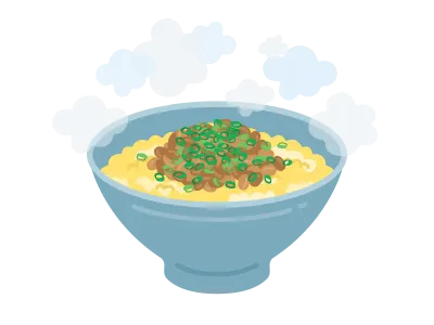 納豆をのせた卵かけご飯のイラスト