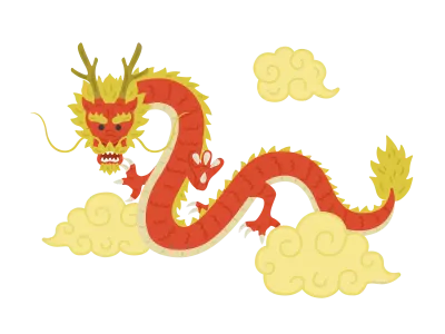 雲の中を泳ぐ赤龍のイラスト