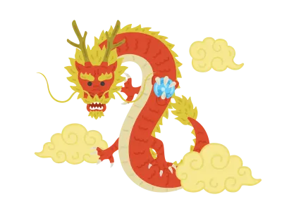 雲の中にいる赤龍のイラスト