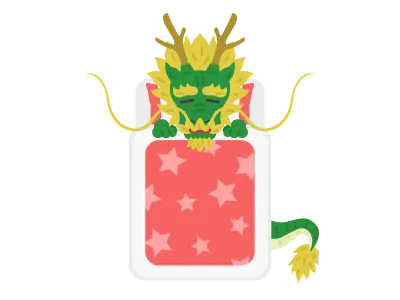 布団で寝る龍のキャラクターのイラスト