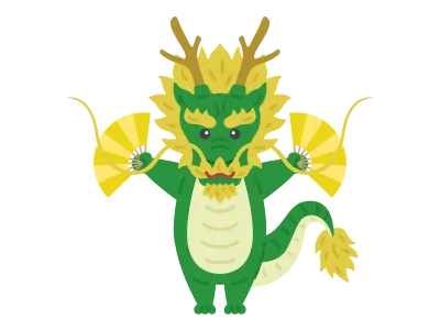 扇子を持った龍のキャラクターのイラスト