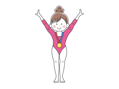 金メダルをかけた女性の体操選手のイラスト