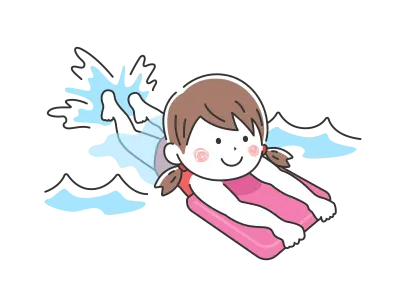 ビート板で練習する女の子のイラスト