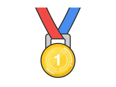 首掛けリボンのついた金メダルのイラスト