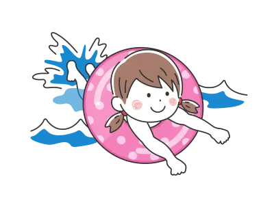 浮き輪を使って海水浴をする女の子の無料イラスト