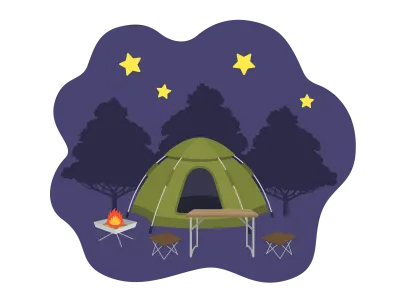 夜のキャンプ場のイラスト