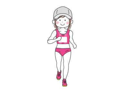 帽子をかぶった女性のマラソン選手のイラスト