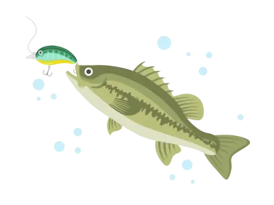 緑色のルアーで釣るブラックバスのイラスト