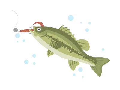 ソフトルアーで釣るブラックバスのイラスト