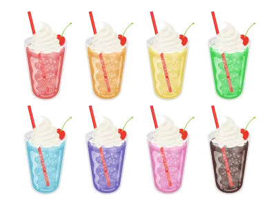 色んな味のクリームソーダのイラスト