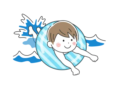浮き輪を使って海水浴をする男の子のイラスト