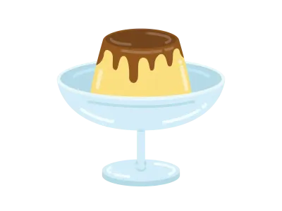 デザートカップにのせたカラメルカスタードプリンのイラスト