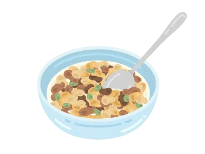 牛乳をかけたグラノーラのイラスト