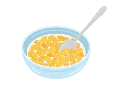 牛乳をかけたコーンフレークのイラスト