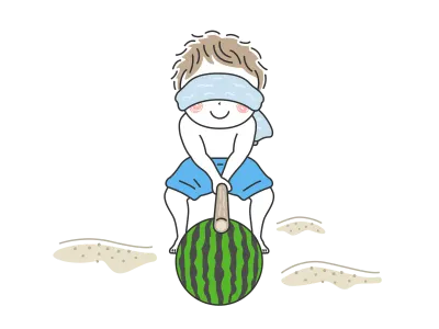 スイカ割りでスイカを割る男の子のイラスト