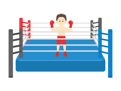 ボクシングリングに立つ男性ボクサーのイラスト