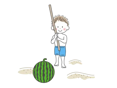 スイカ割りをする男の子のイラスト