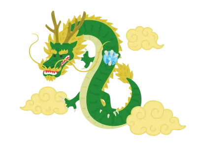 觔斗雲の中にいる玉を持った龍のイラスト