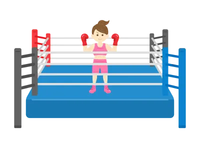 ボクシングリングに立つ女性ボクサーのイラスト