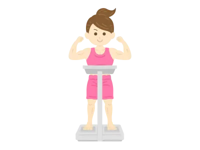 ボクシングの試合の軽量をする女性のイラスト