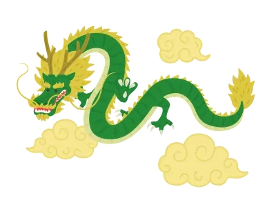 觔斗雲の中を泳ぐ龍のイラスト
