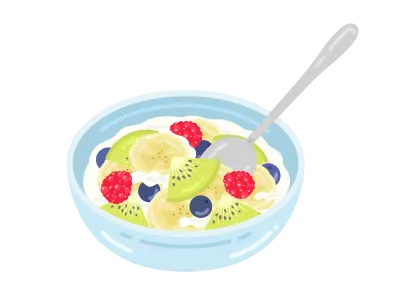 皿に盛り付けられたフルーツヨーグルトのイラスト