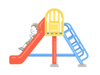 滑り台を滑る男の子のイラスト