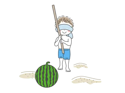 スイカ割りをする男の子のイラスト