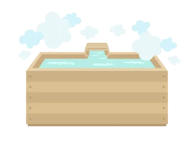 お湯を張った檜のお風呂のイラスト