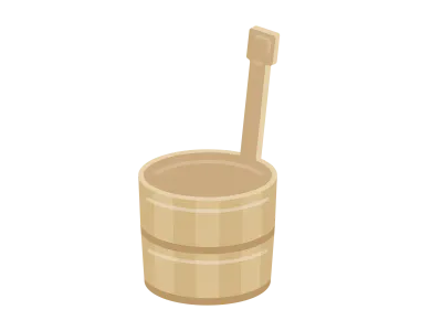 お風呂用の檜の片手桶のイラスト