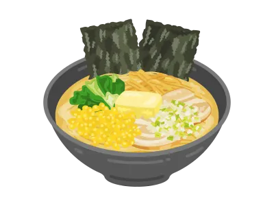 バターをのせた味噌ラーメンのイラスト