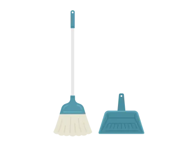 青色の箒とちりとりのイラスト