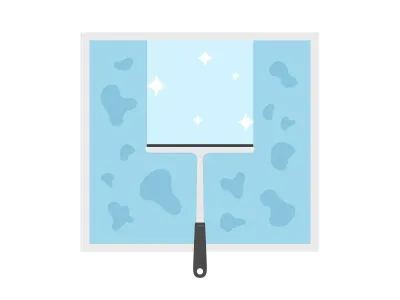 ガラスワイパーで掃除する窓のイラスト