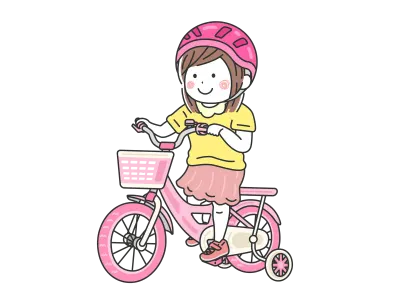 補助輪付きの自転車に乗った女の子のイラスト