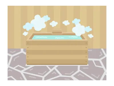 旅館にある檜の風呂のイラスト