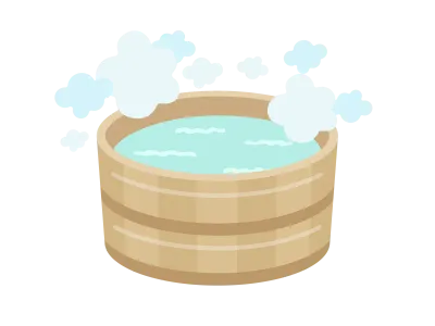 お湯を入れた檜の風呂桶のイラスト