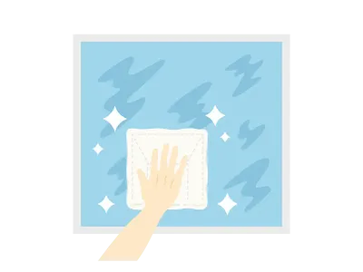 雑巾で拭く窓のイラスト
