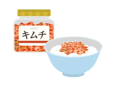 ご飯にのせたキムチの漬物のイラスト