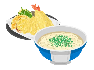 うどんと天ぷらの盛り合わせのイラスト