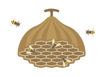ミツバチと蜂の巣のイラスト