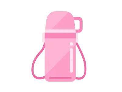コップ付きのピンク色の水筒のイラスト
